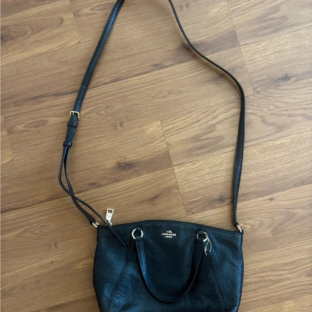 Coach Mini Kelsey Black Pebbled Leather Crossbody Bag - Picture 1 of 7